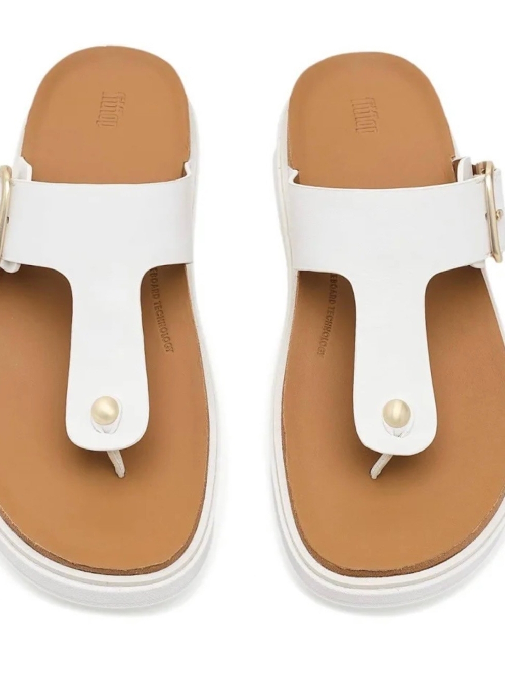 FitFlop White Toe-Post Sandals with Pearl Accent
